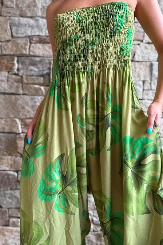 Monstera Bandeau Jumpsuit Green